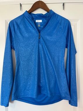 Greg Norman Women's ML75 Quarter-Zip Golf Pullover - Cobalt Blue Leaf Print
